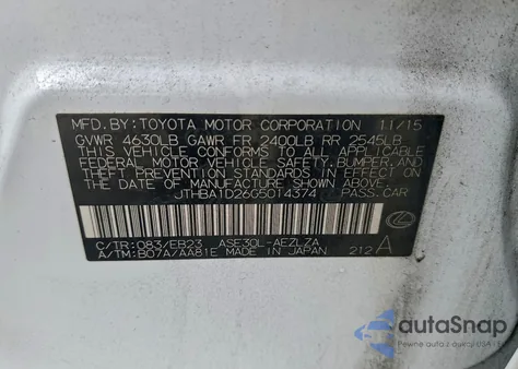 2016 Lexus Is 200T from USA, damaged, VIN JTHBA1D26G5014374